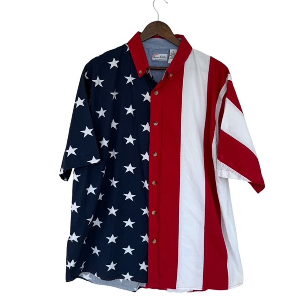 American Summer Red, White and Blue USA Flag Button Down Shirt - XL